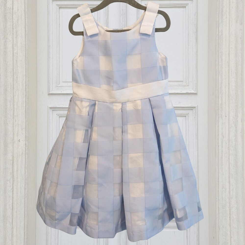 Janie & Jack Girl Blue / White Gingham Organza Dress Sz 4